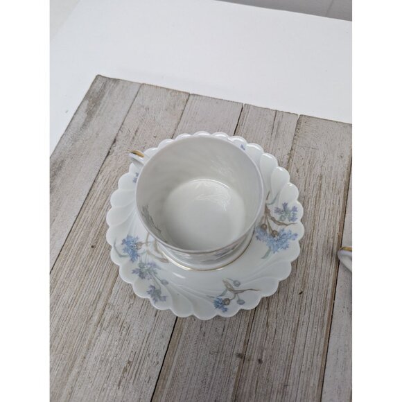 Haviland Limoges Bergere Set 2 Tea Cup and Saucer Vintage Blue Flowers France - Picture 4 of 13